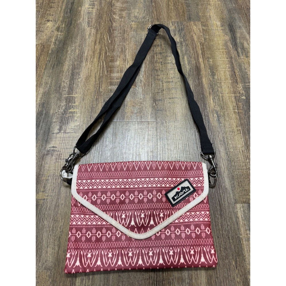 KAVU Crossbody Bag Womens Small Red Geometric Canvas Good Envelope Pouch